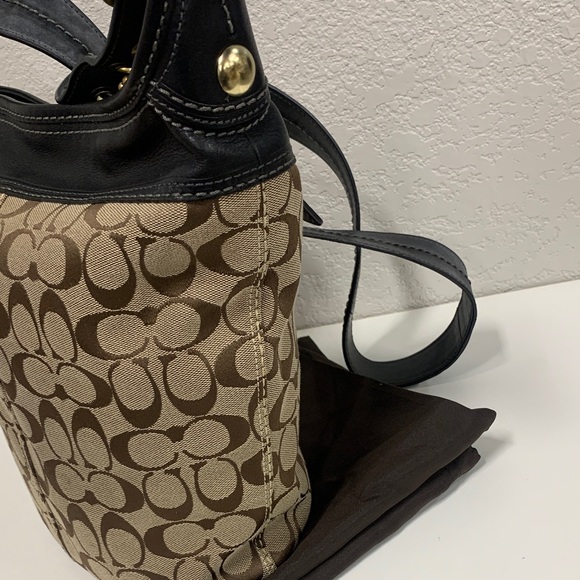 Coach Tan and Black Signature Shoulder Bag - Picture 7 of 14